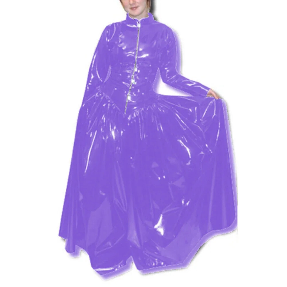 Lockable Spandex PVC Leather Long Dresses Exotic Party Wetlook Pleated Dress