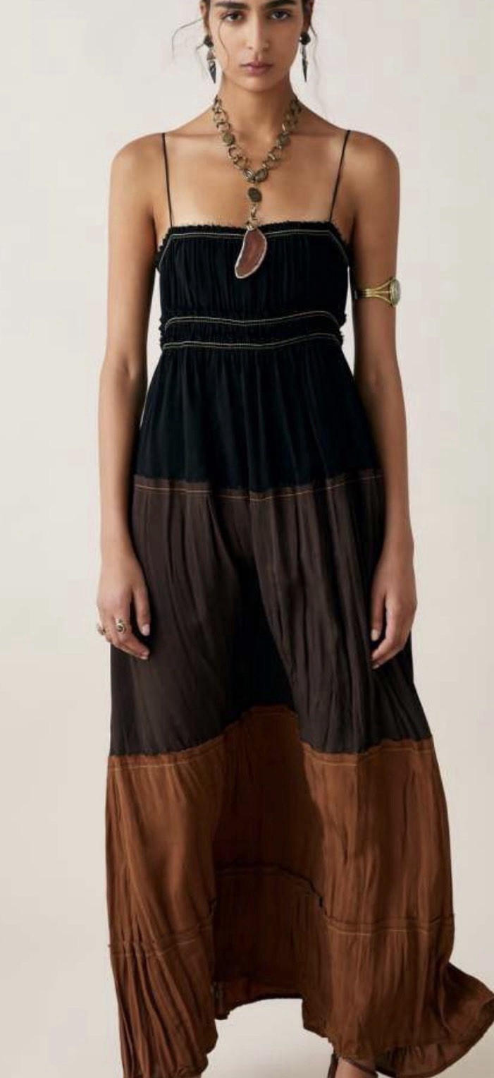 Zara Desert Collection 2019 Colorblock Dress Maxi Slip Bohemian Size Small Brown