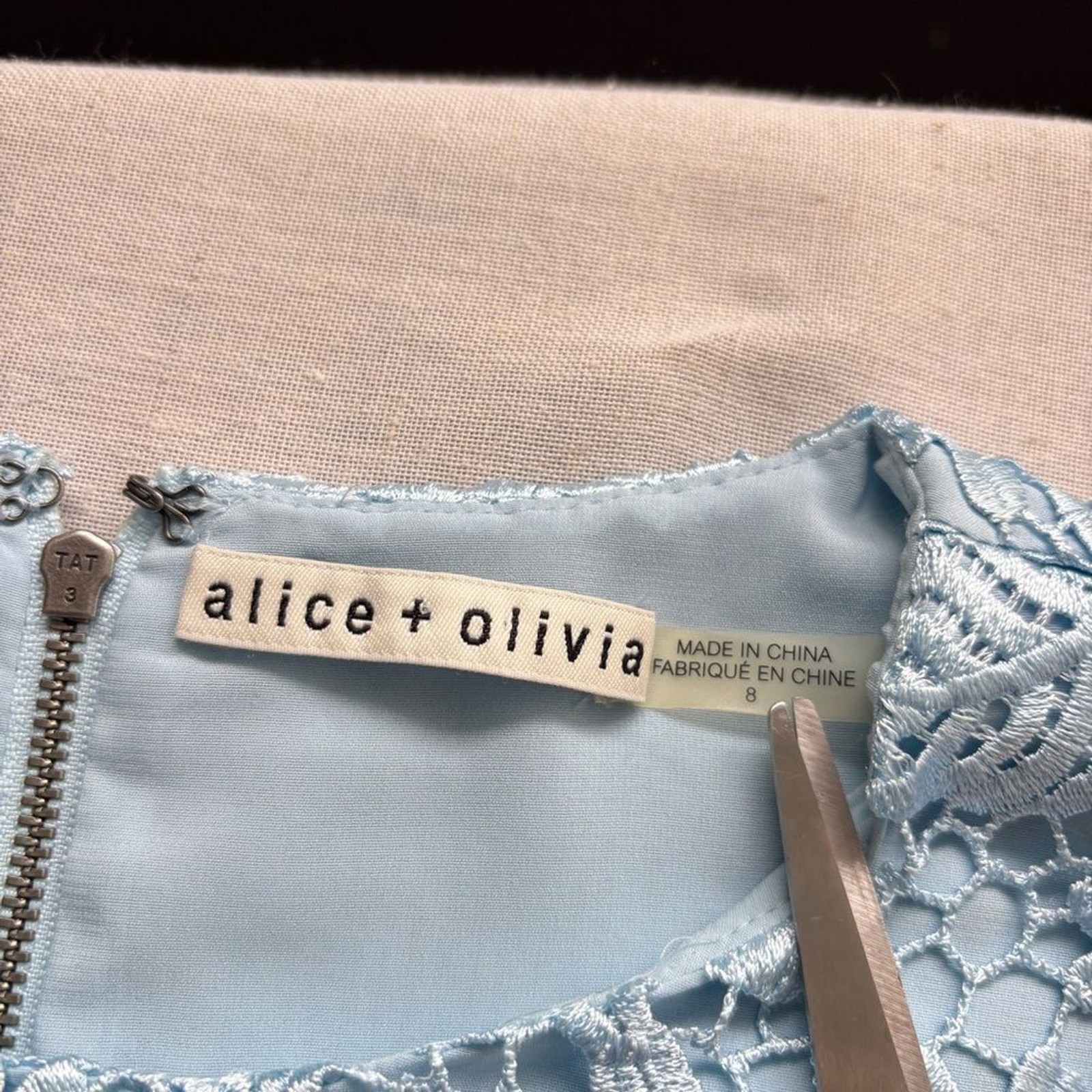 Alice + Olivia Rapunzel Lace Fit Flare Mini Dress Blue Size 8 Curved Hem