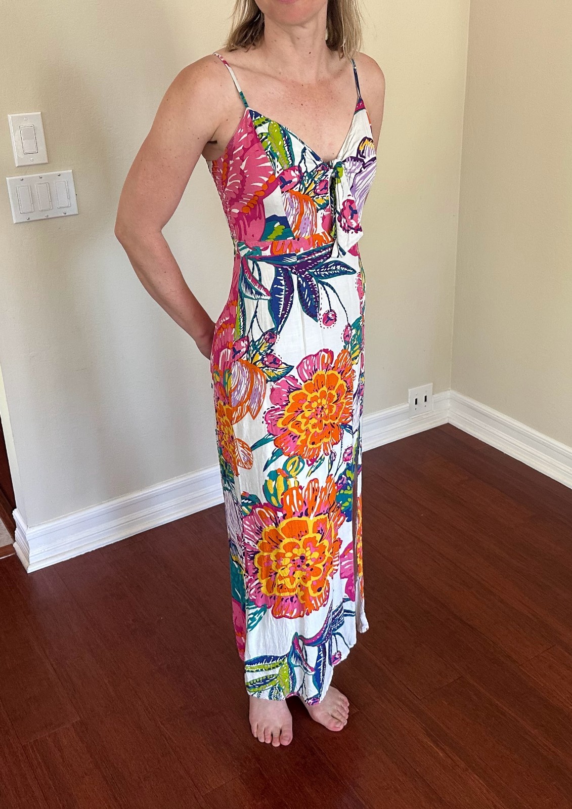 Walter Baker Womens Floral Tie Front Midi Dress White Tropical Slit W71379 – 2