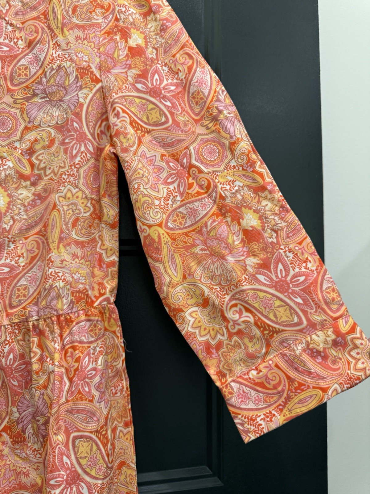 johnston murphy Small Paisley Print Tiered 3/4 Sleeve Dress
