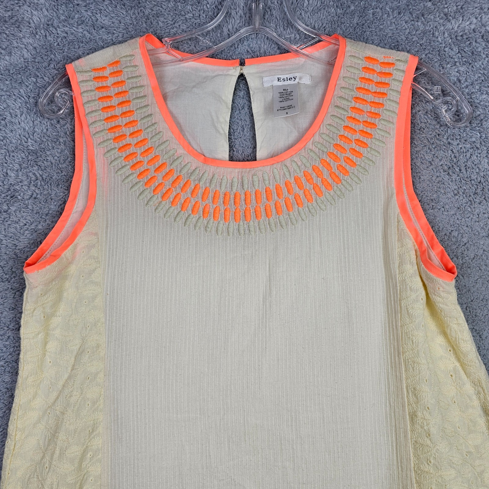 Esley Womens Dress S Beige Boho Hippy A Line Embriodered Eyelet Keyhole Cotton