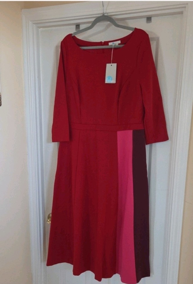 Boden Claudia Red Colorblock Midi Dress Party Special Occasion Wedding Guest 16L