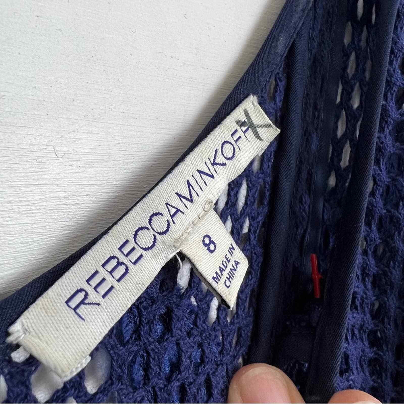 REBECCA MINKOFF 8 Ivy Leaf Embroidered Appliqué Mesh Mini Dress Indigo