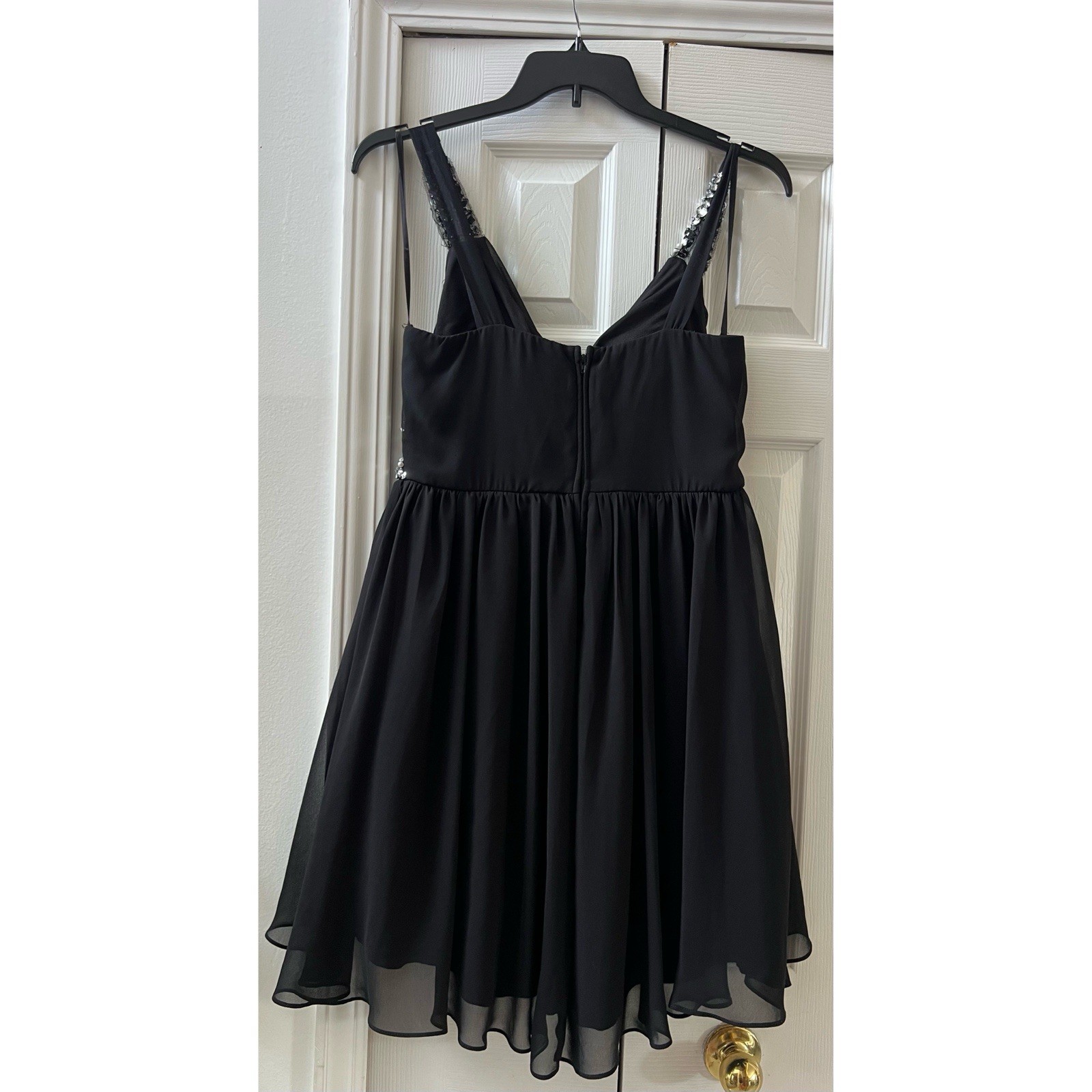 City Studio Black Chiffon V-Neck Spaghetti Strap Sequin Mini Dress – 13/NWT