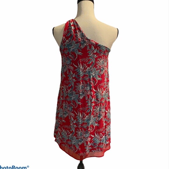 LOFT XS one shoulder dress lightweight lined shift side zipper extra small red