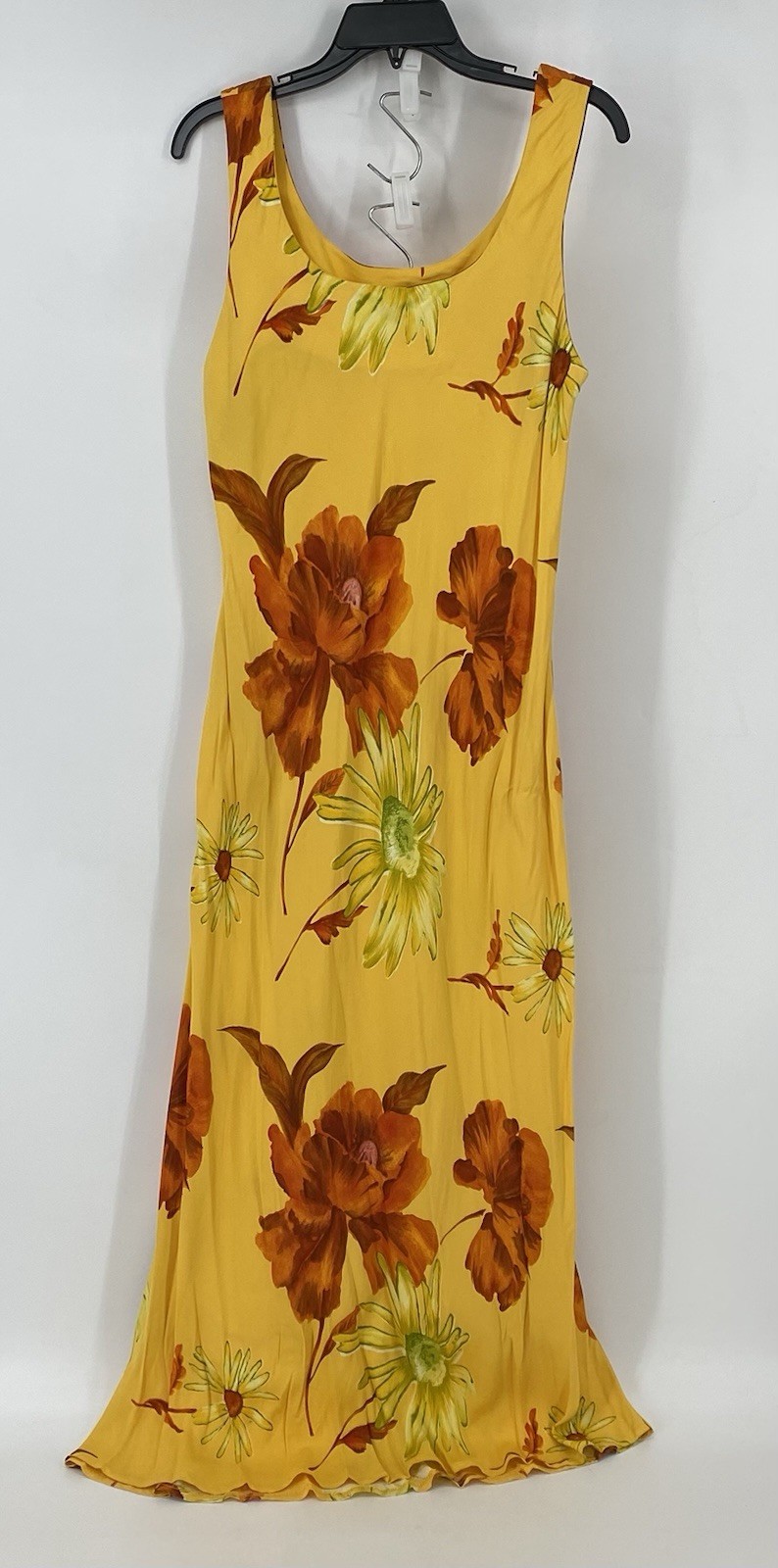 Jessica Howard Yellow Floral Maxi Dress Size 14 Scoop Neckline Pull Over