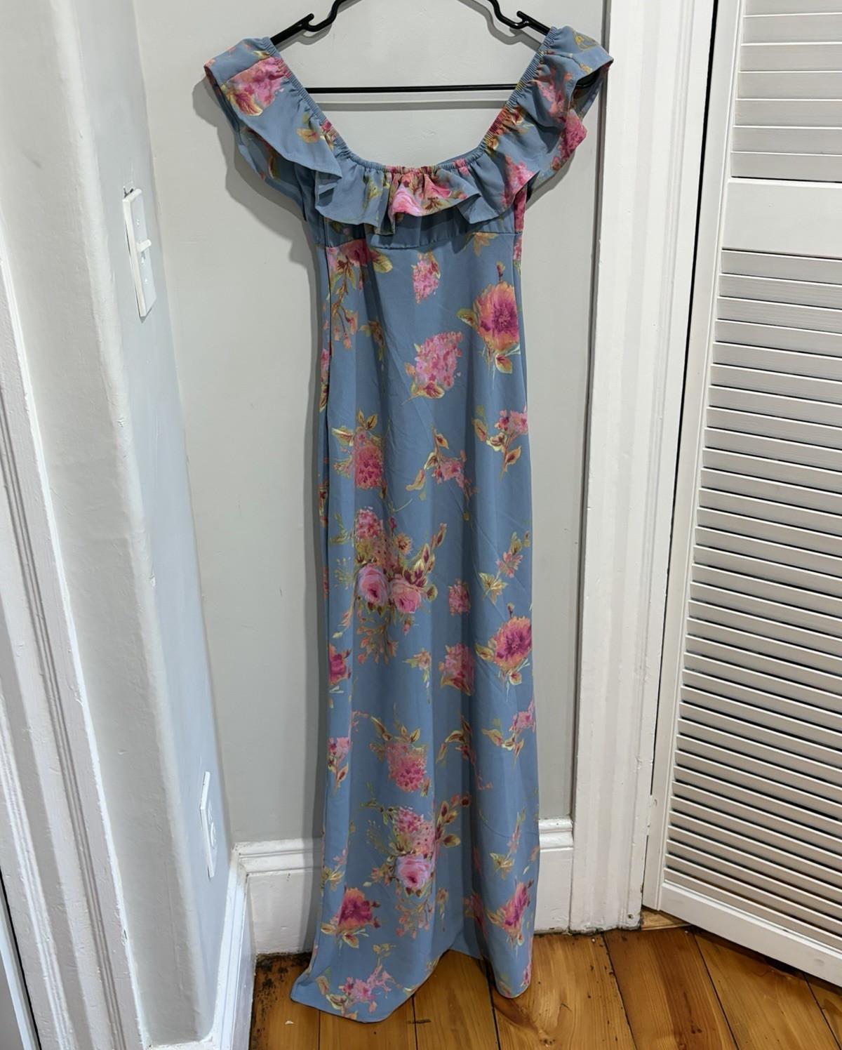 Wild Fable Blue Floral Off Shoulder Ruffle Lightweight Maxi Dress Women XXS