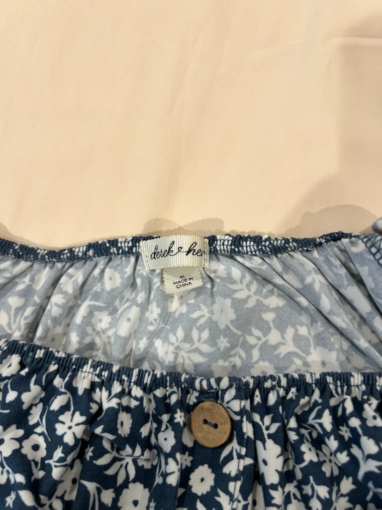 Derek & Henry Floral Cottagecore Mini Dress – Blue & White – Size Medium