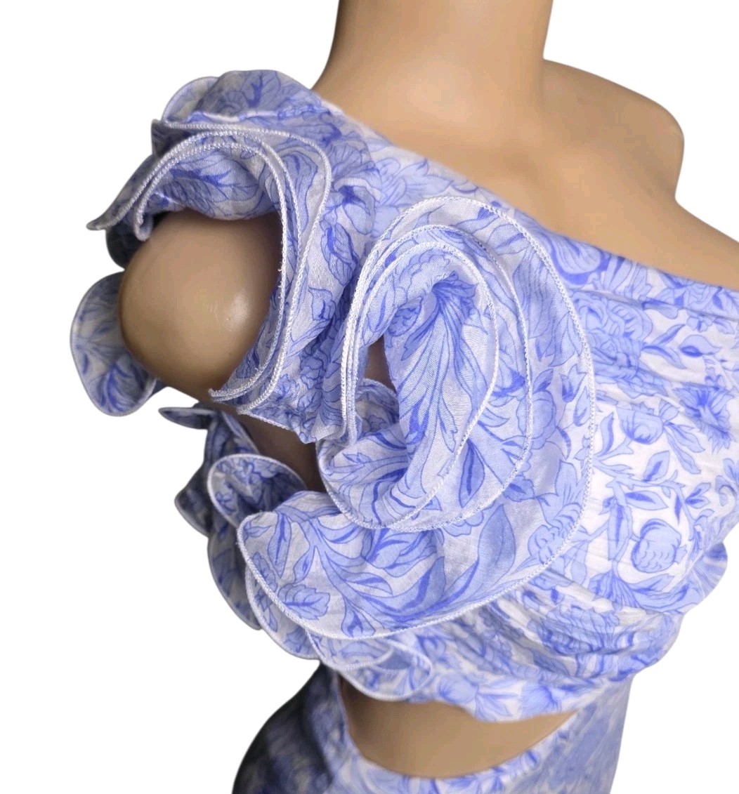NWT Saints & Secrets Deanna One-Shoulder Cutout Blue Fliral Dress Women S