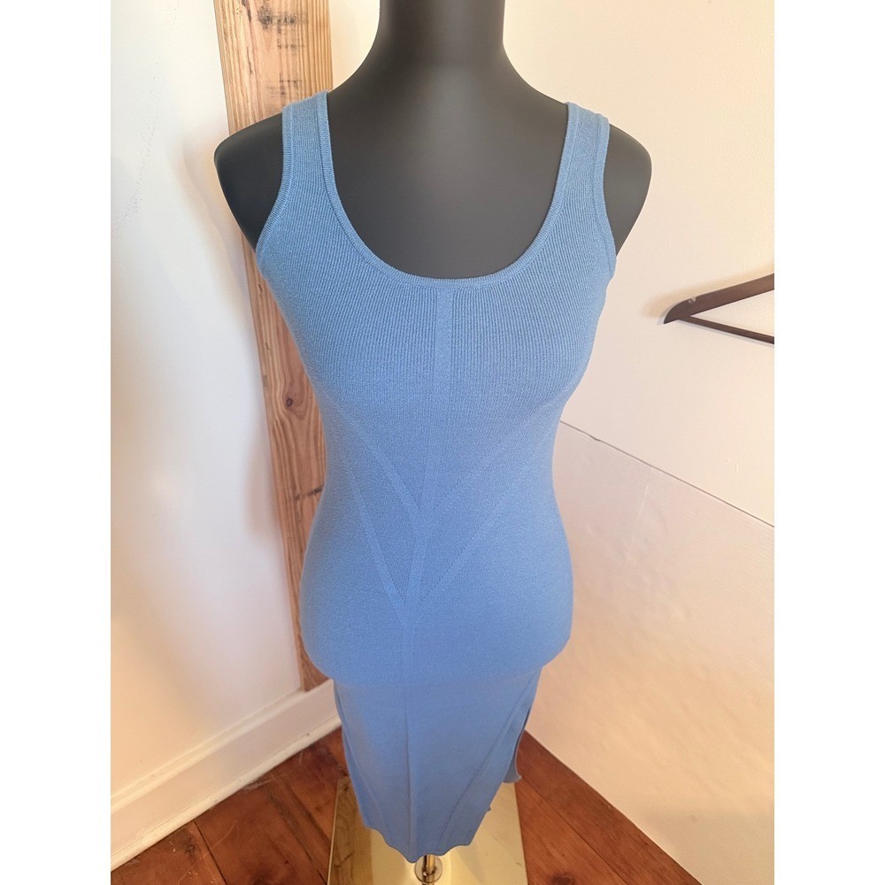 Willow & Wind Blue Ribbed Knit Tank Dress Sleeveless Bodycon Midi Size Small
