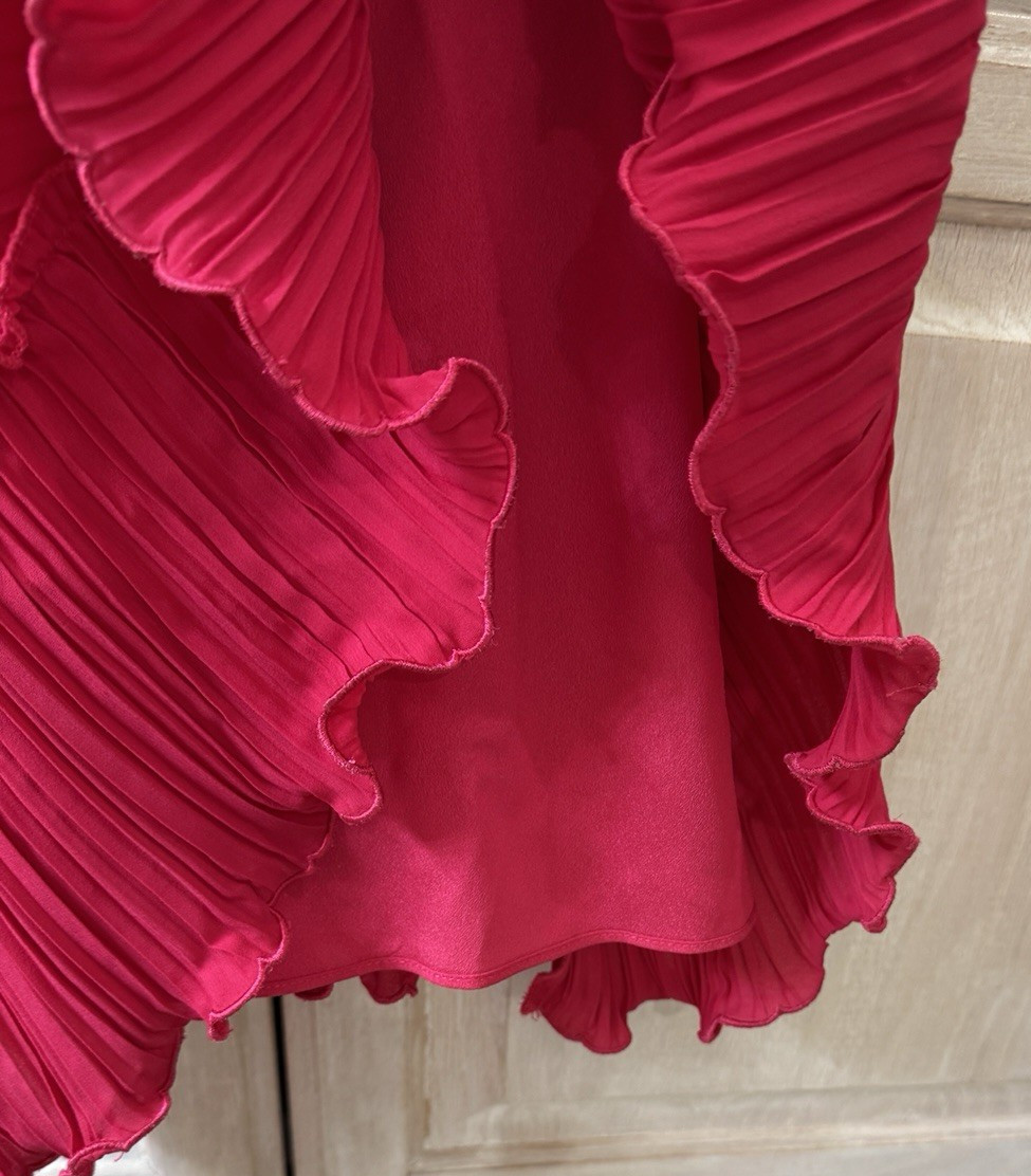 Halston Heritage Pink Pleated Flounce Blouson Mini Cocktail Dress Size 4