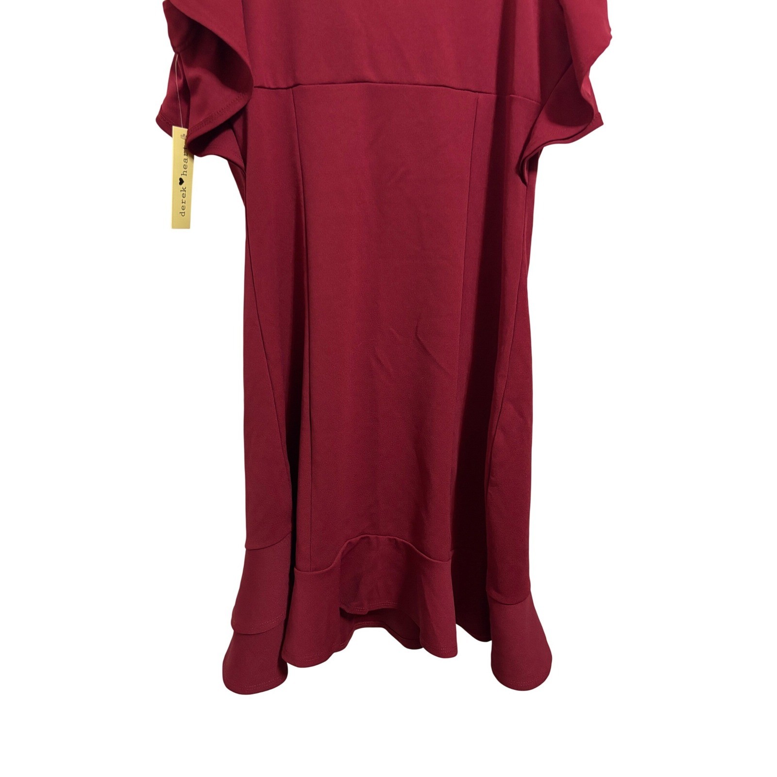 Derek Heart Burgundy Ruffle Flutter Sleeve Rhinestone Mini Dress Coquette L NEW