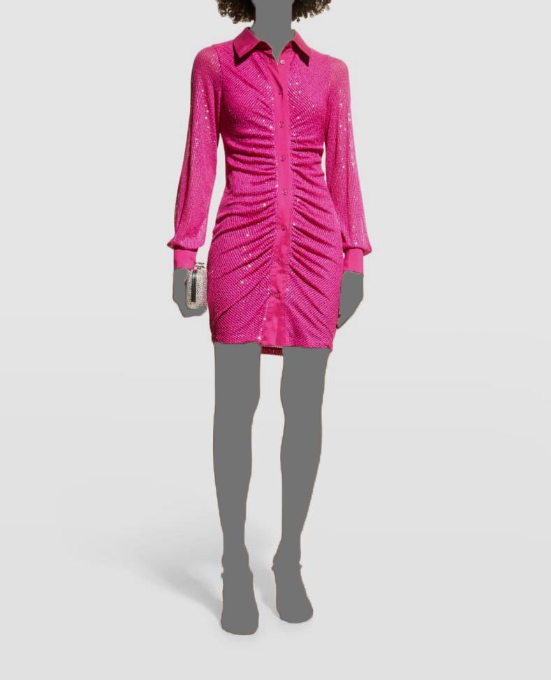 $641 In The Mood For Love Women’s Pink Sequin Button-Front Lina Dress Size M