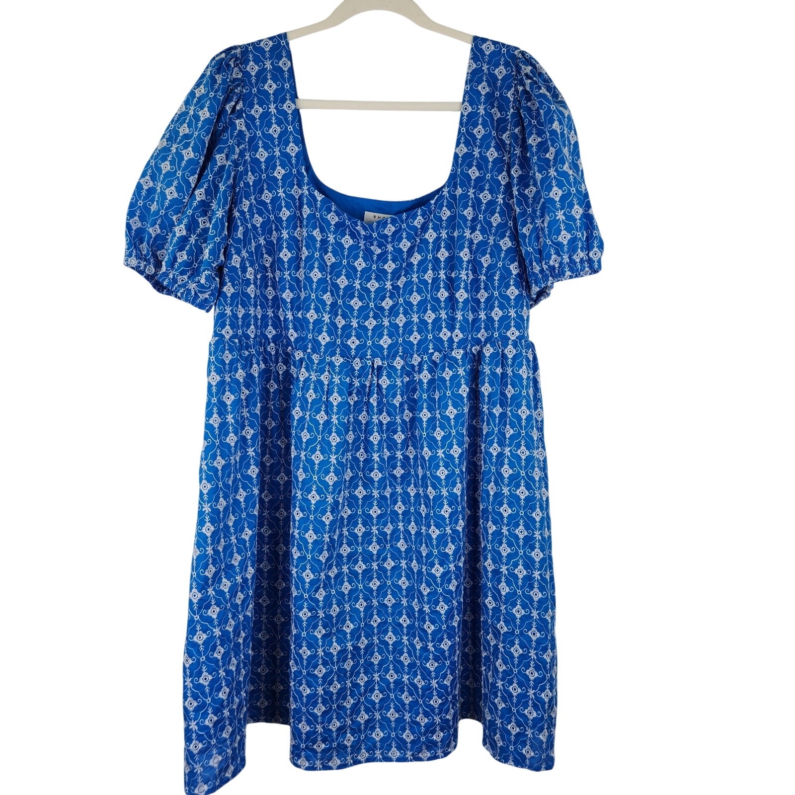 Rhode Target Blue White Embroidered Boho Babydoll Dress Puff Sleeves Women’s 1X