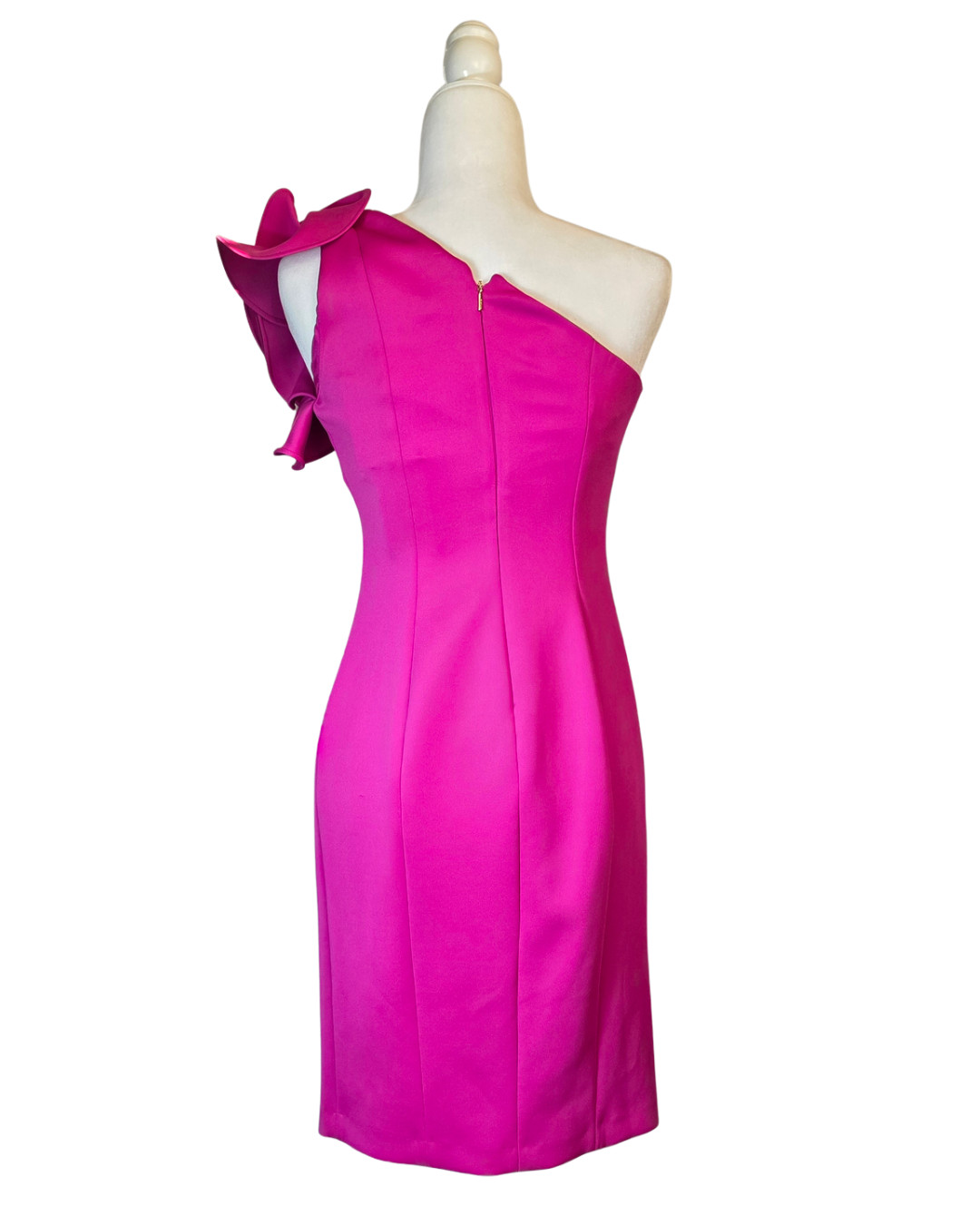 DKNY Front One Shoulder Ruffle Pink Bodycon Dress Size 2 NWT