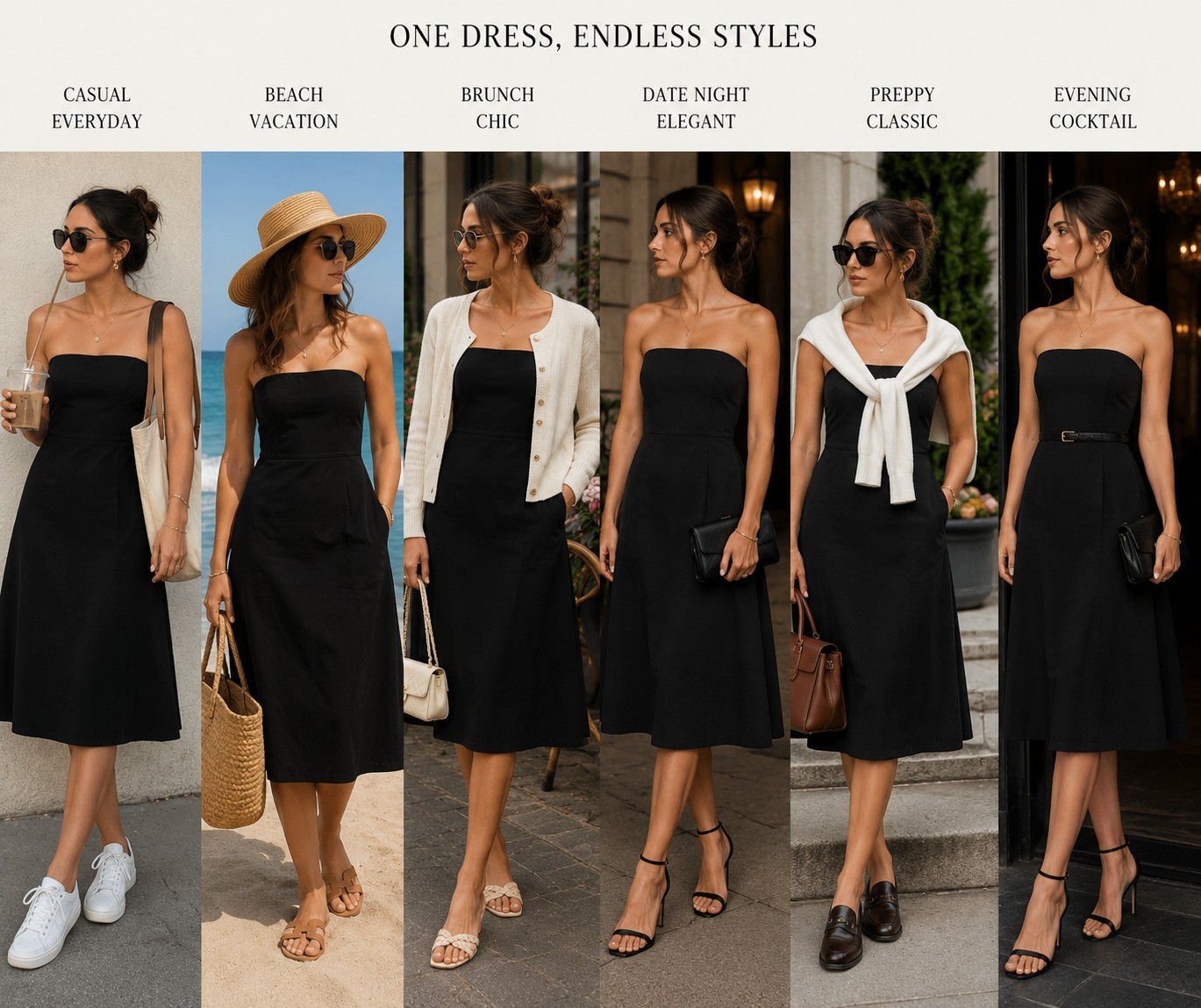 GAP Stretch Strapless Black Midi Dress Classic Minimalist Size 10 Preppy Capsule