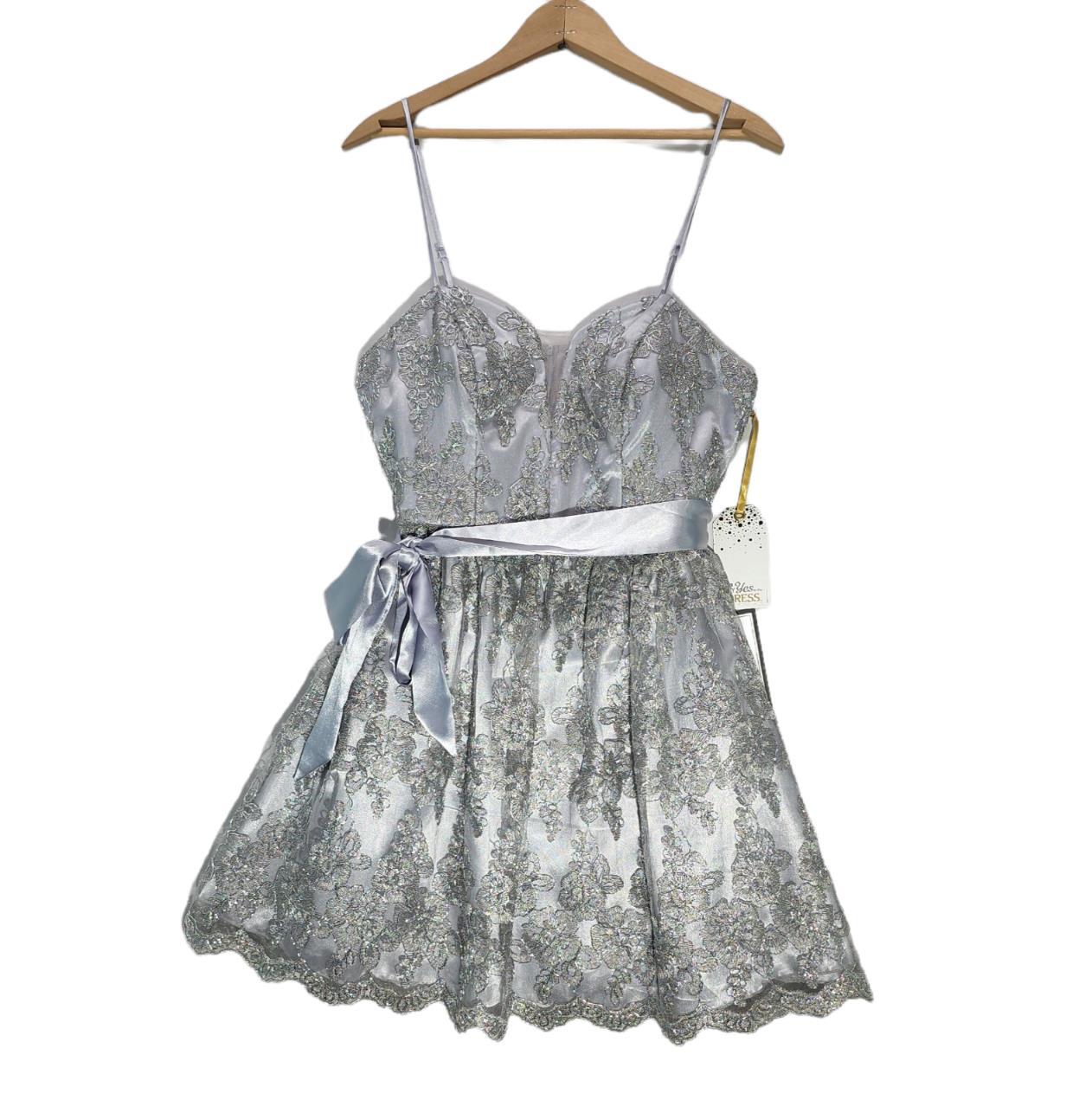 Say Yes to the Dress Womens Floral Embroidered Dress Metallic Gray Silver 11/12