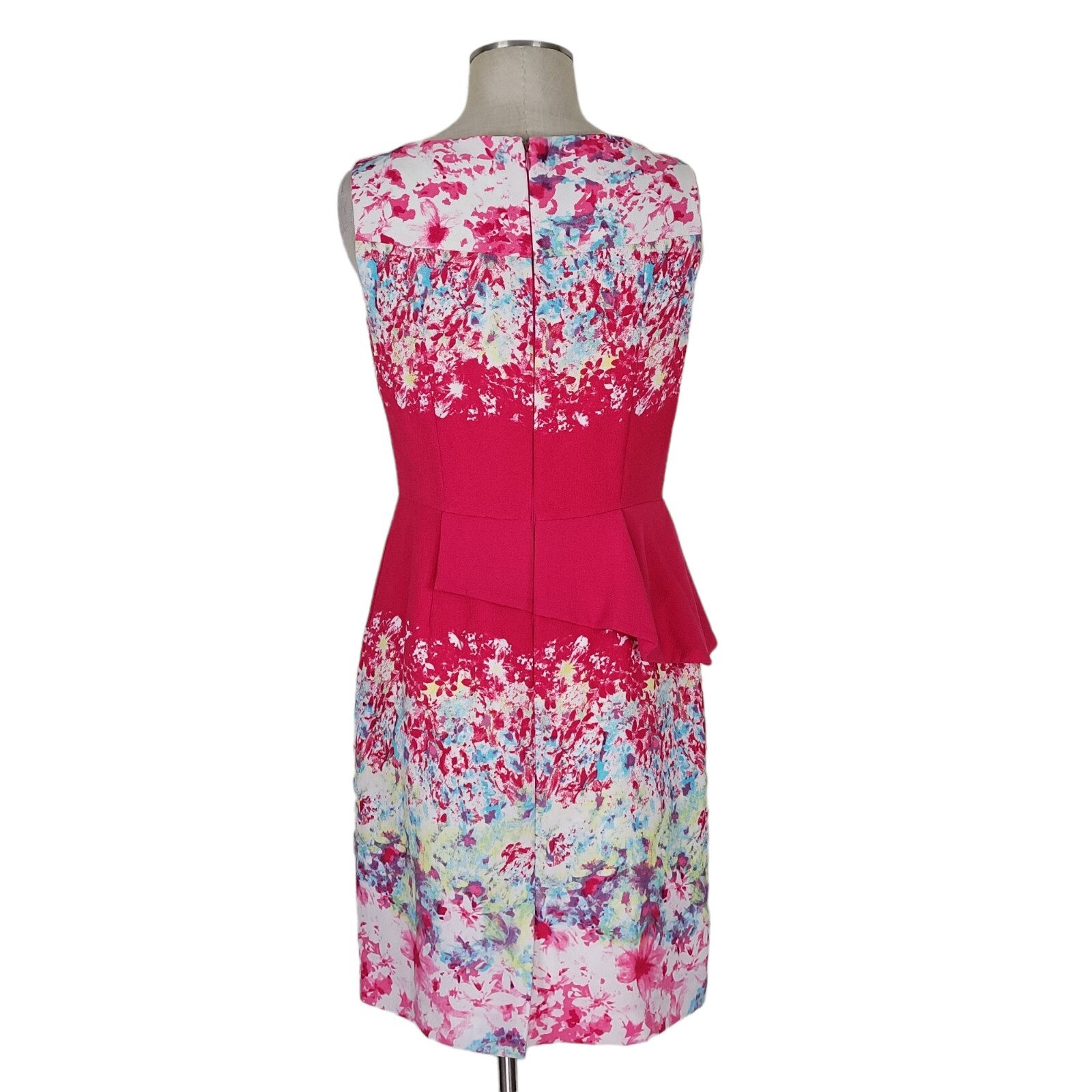 Antonio Melani Peplum Dress Size 6 White Pink Floral Sleeveless Back Zip Lined