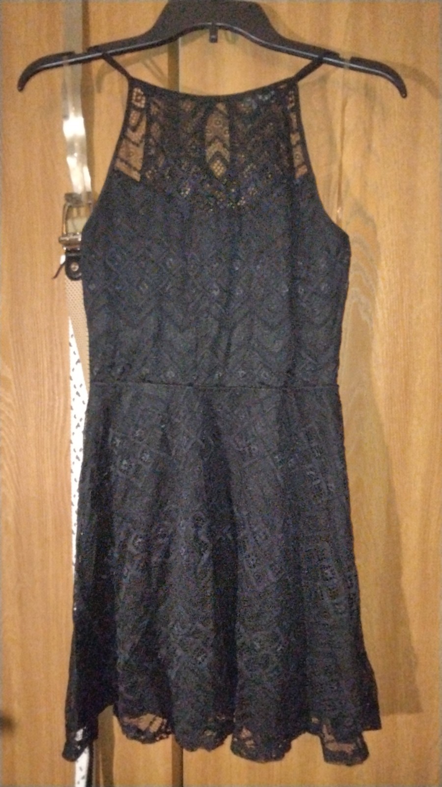 Black Lace Fit & Flare Short Sleeveless High Neck Party Dress Sheer Keyhole