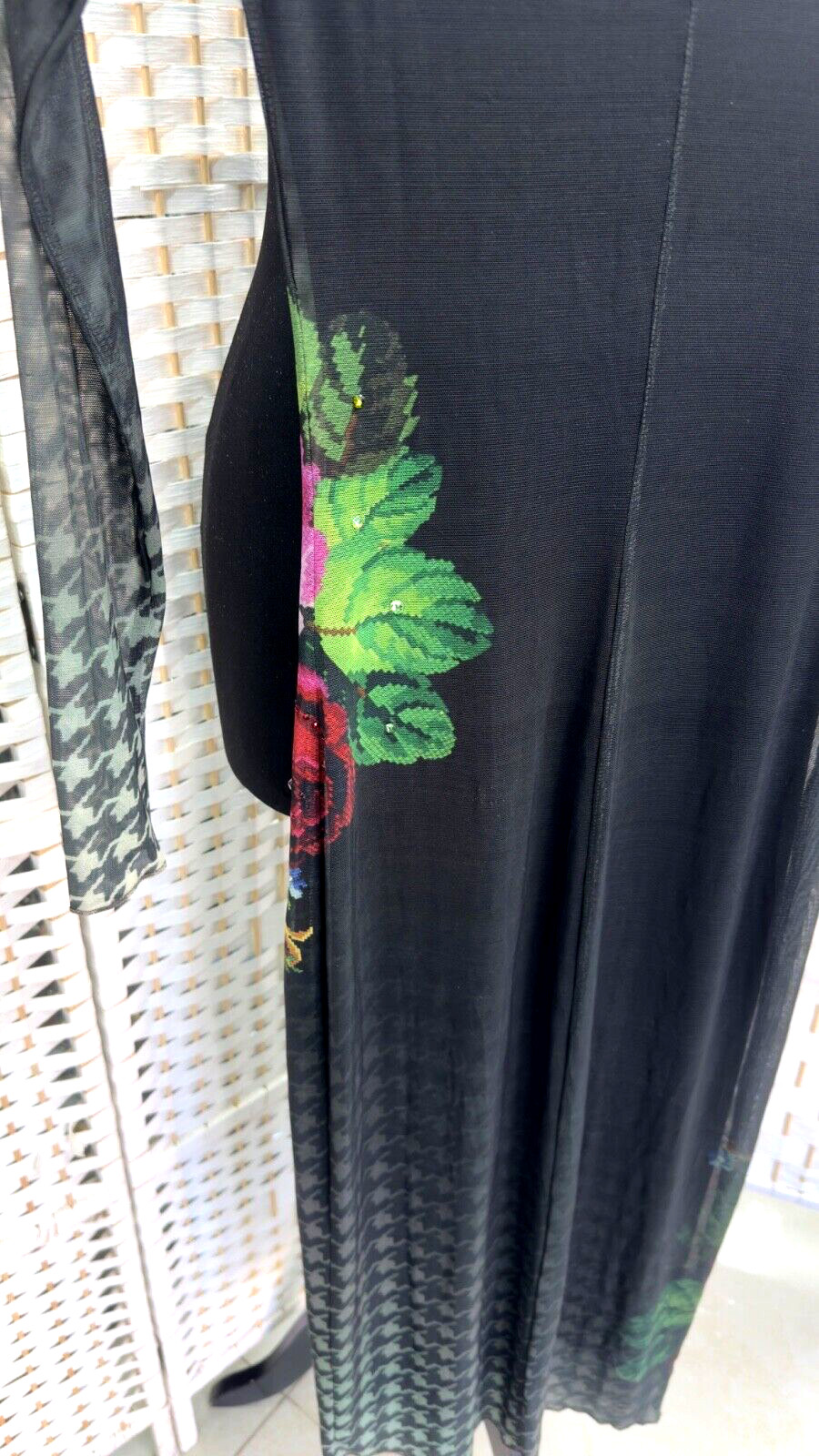 Michal Negrin Length Black Dress With Colorful Flowers Dress Size – XS –