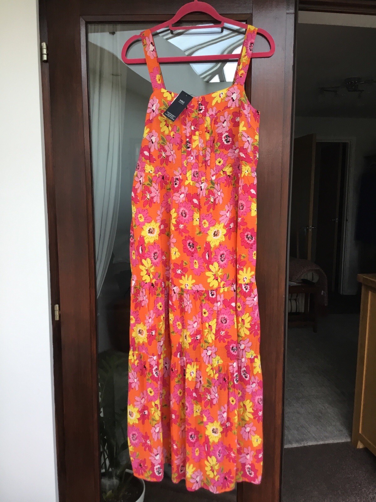 marks and spencer Sz 12 Dress Maxi Multi Floral Strappy Cotton Mix Bnwt