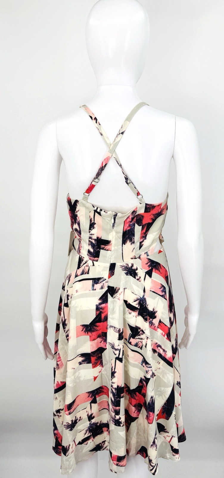 NWT 1. State A-Line Sundress Tropical Palm Spaghetti Strap Peekaboo Sides Sz XS