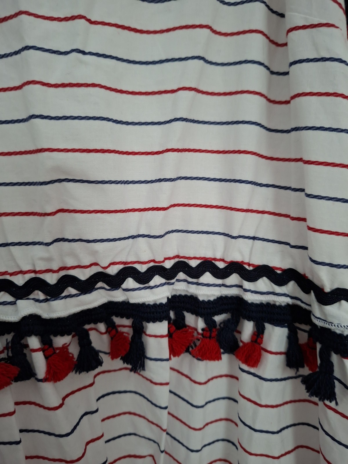New L’ATISTE Boho Tiered White Blue Red Cotton Maxi Dress Size Medium or Large