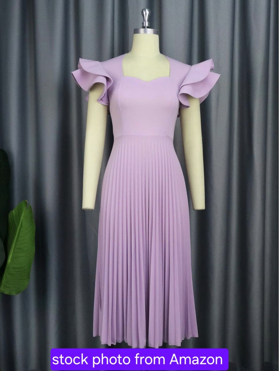 Amazon Aomei Lavender Polyester High Waist Ruffle Sleeve Pleated Midi Dress 2x