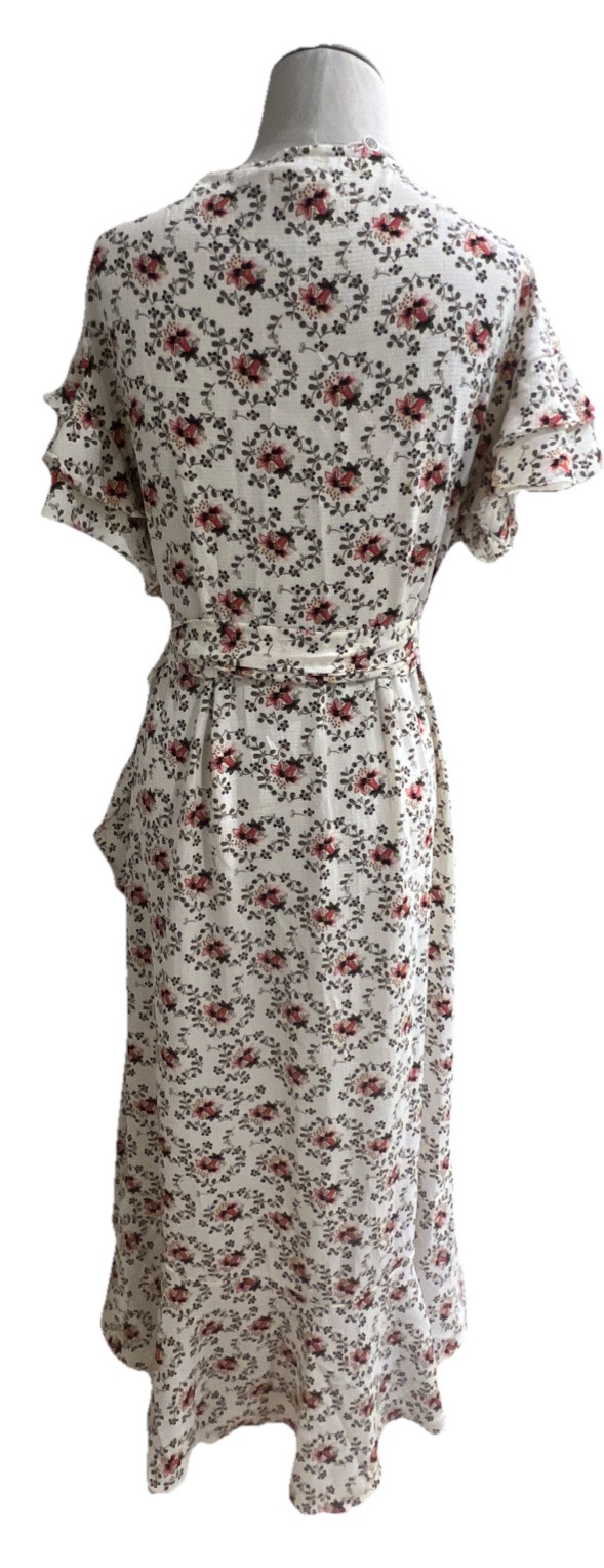 Max Studio Women Flutter Cap Sleeves Wrap Dress Crepe High/Low Sz MED Floral NWT
