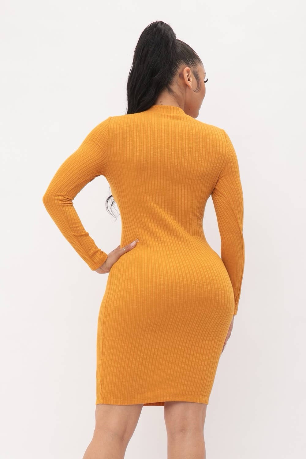 Mustard Ribbed Cutout Bodycon Dress