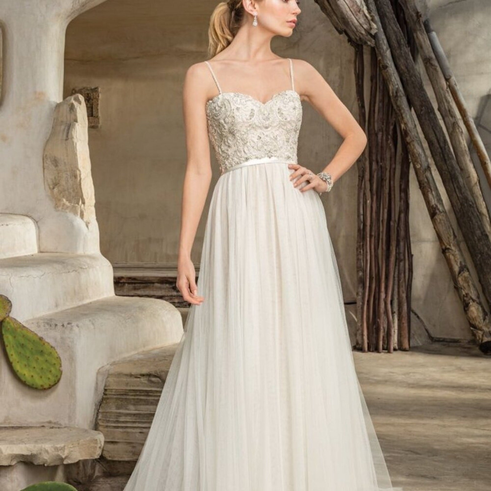 NWT CASABLANCA BRIDAL Piper Gown 2296 Beaded Tulle Chiffon & Satin 14 MSRP $1395