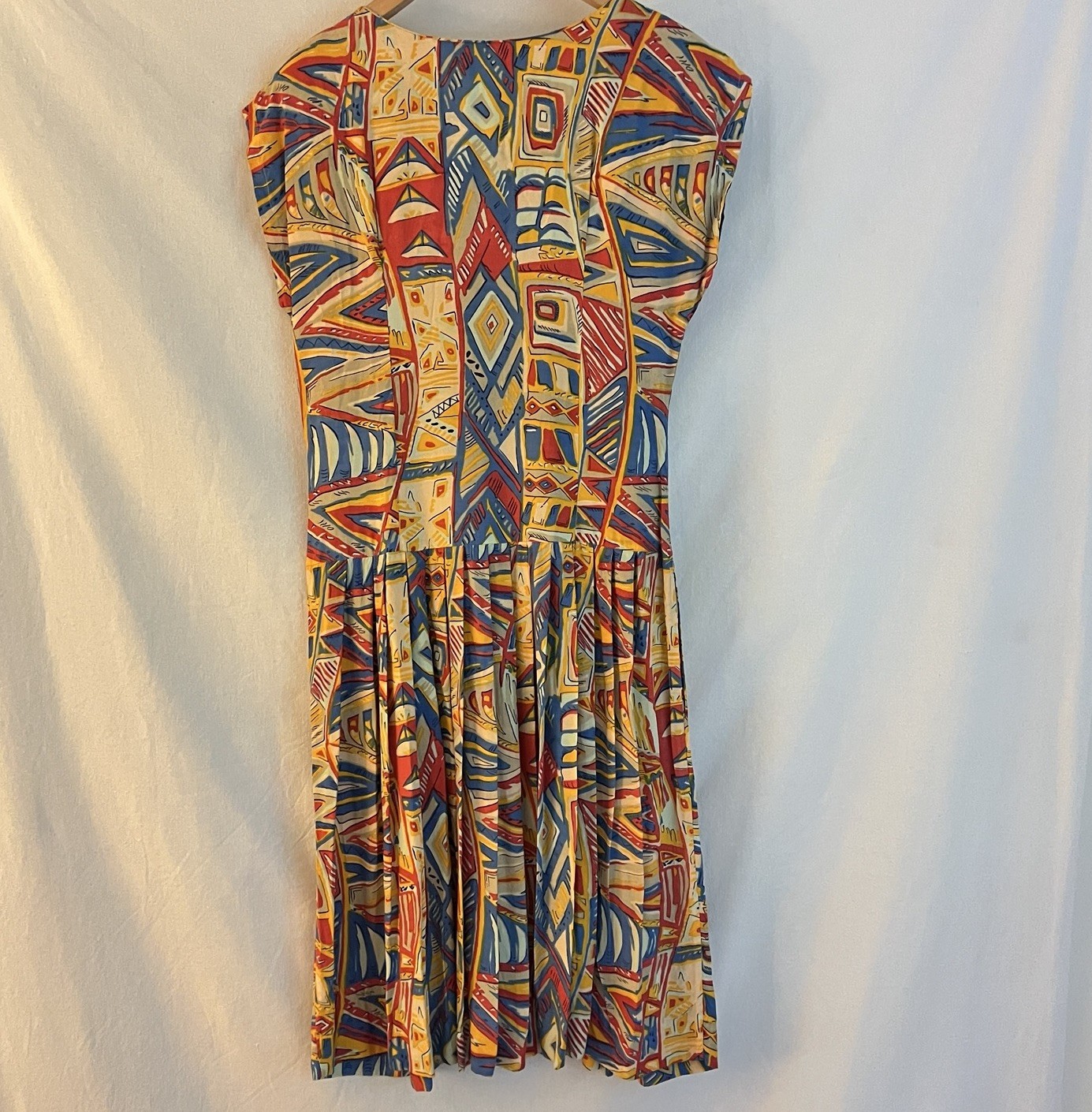 Vintage Adini Abstract Geometric Rayon Midi Dress Made India L Colorful 90s