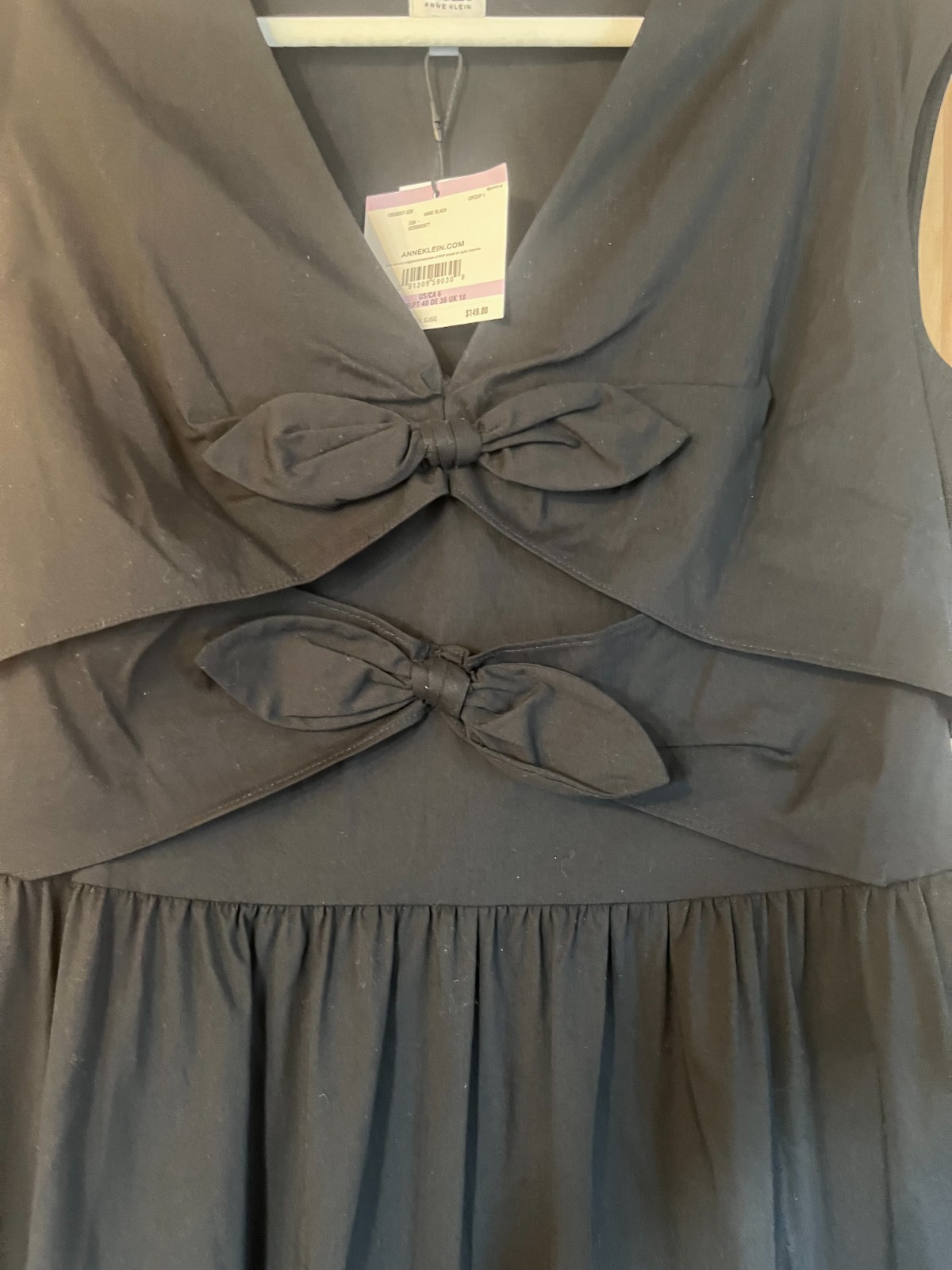 Anne Klein Black Bow Front Tiered Bottom Sleeveless NWT Midi Dress Size 6