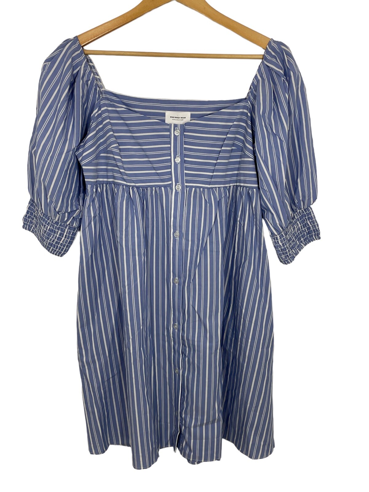 Who What Wear Women’s Puff Shoulder Striped Mini Dress Blue White Size Medium