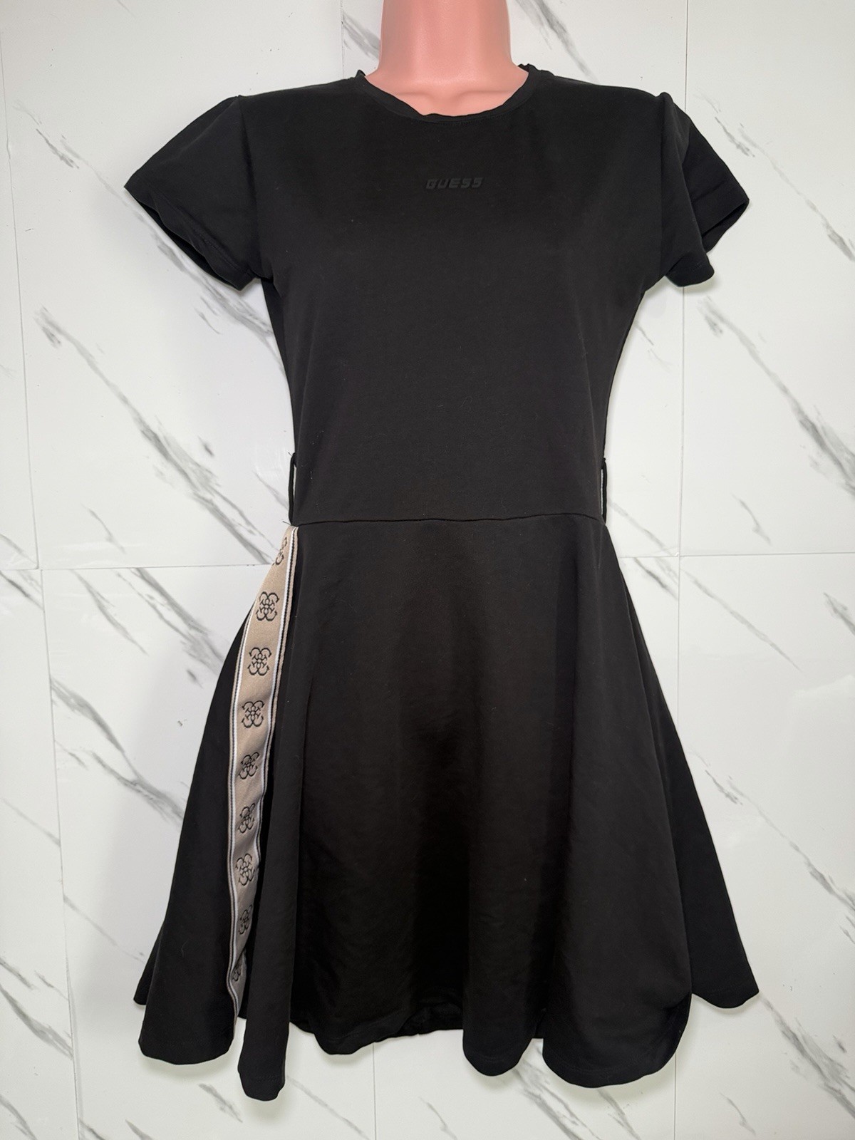 Guess Black T-Shirt Dress 4G Logo Tape Skirt Monogram Short Sleeve Casual S