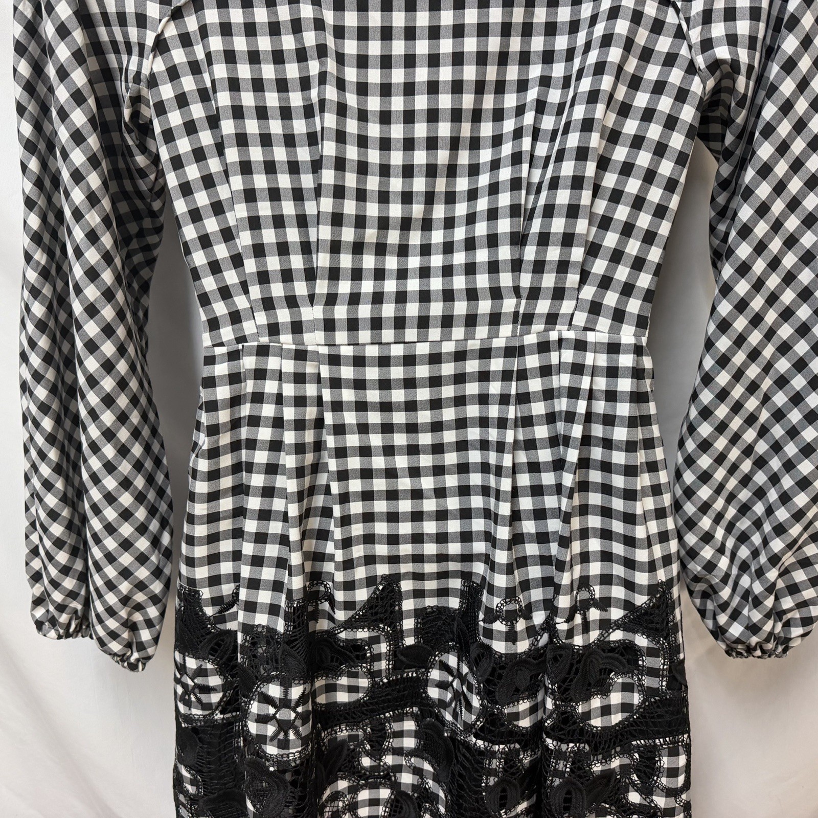 NEW PEARL BY LELA ROSE BLACK WHITE CHECK FLORAL EMBROIDERED BUTTON FRONT DRESS 0