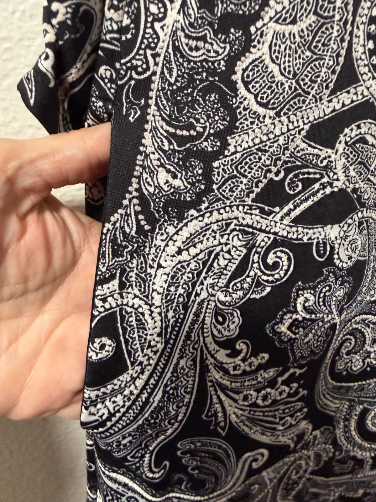 Apt 9 L Black White Paisley Shift Dress High Neck 3/4 Sleeve Pockets Modern Chic