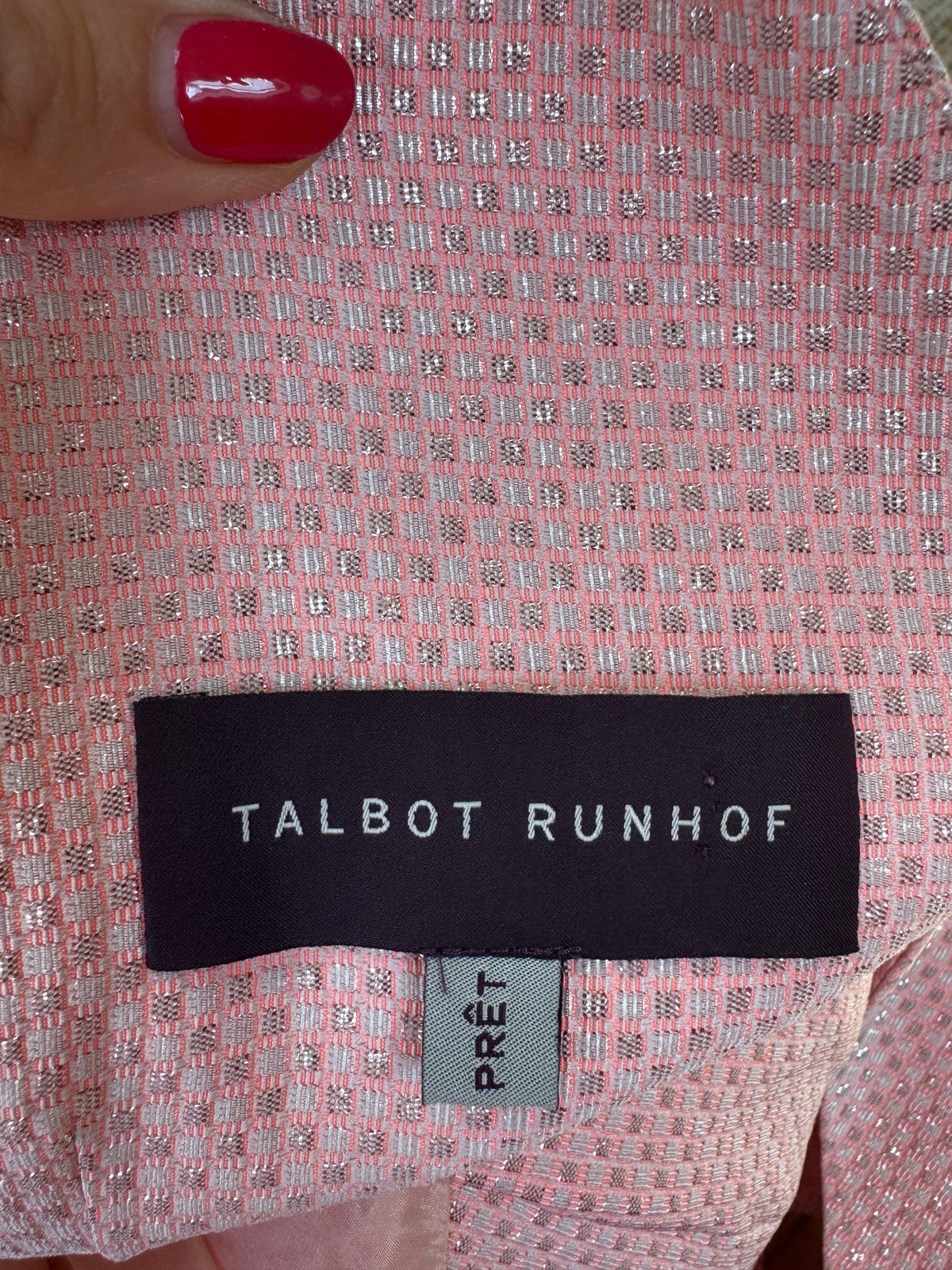 Incredible TALBOT RUNHOF Pink & Silver Fitted Drape Pencil DRESS UK 14, US 10 *H