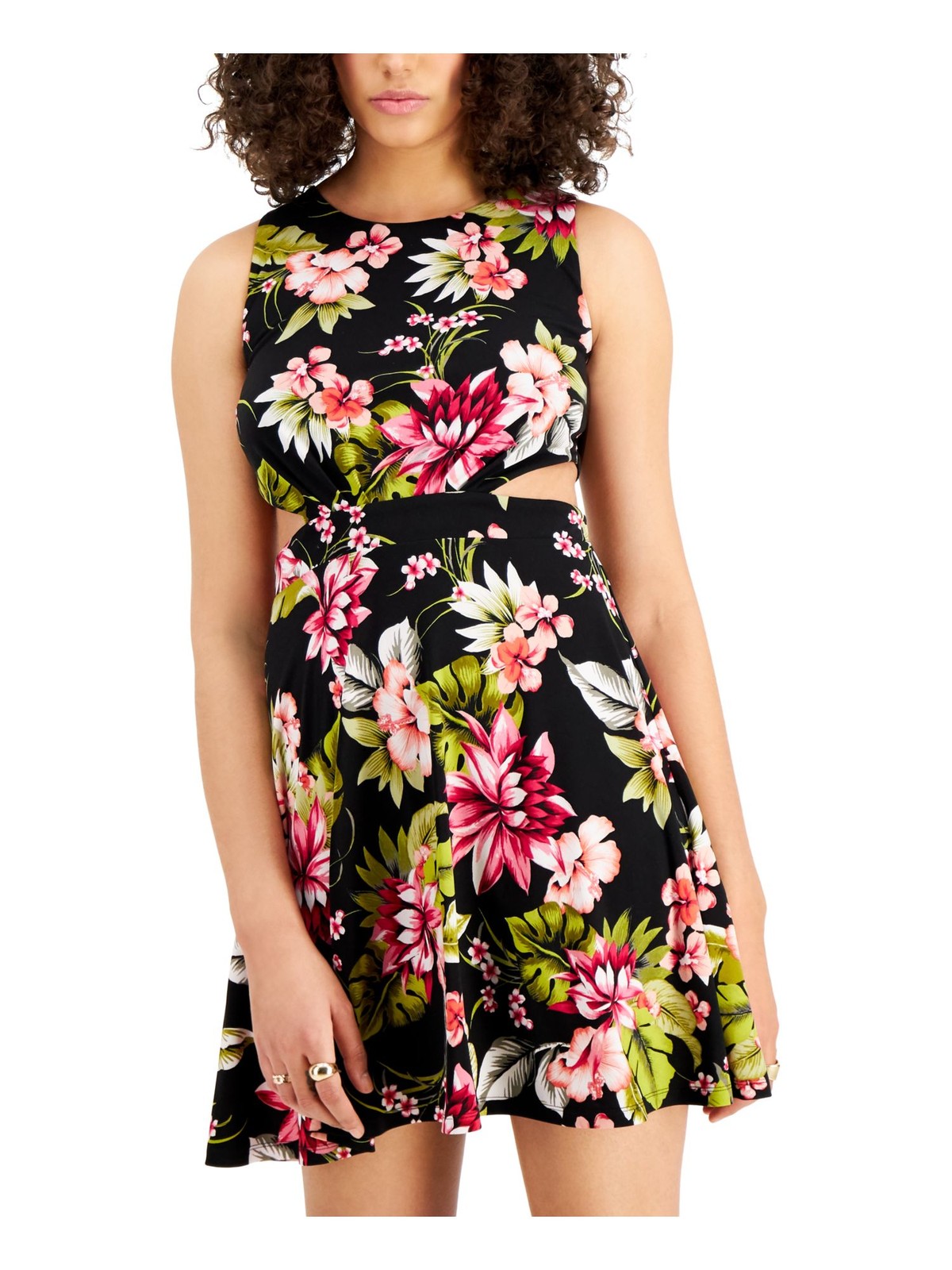 BAR III Womens Black Sides Sleeveless Crew Neck Short Fit + Flare Dress XS