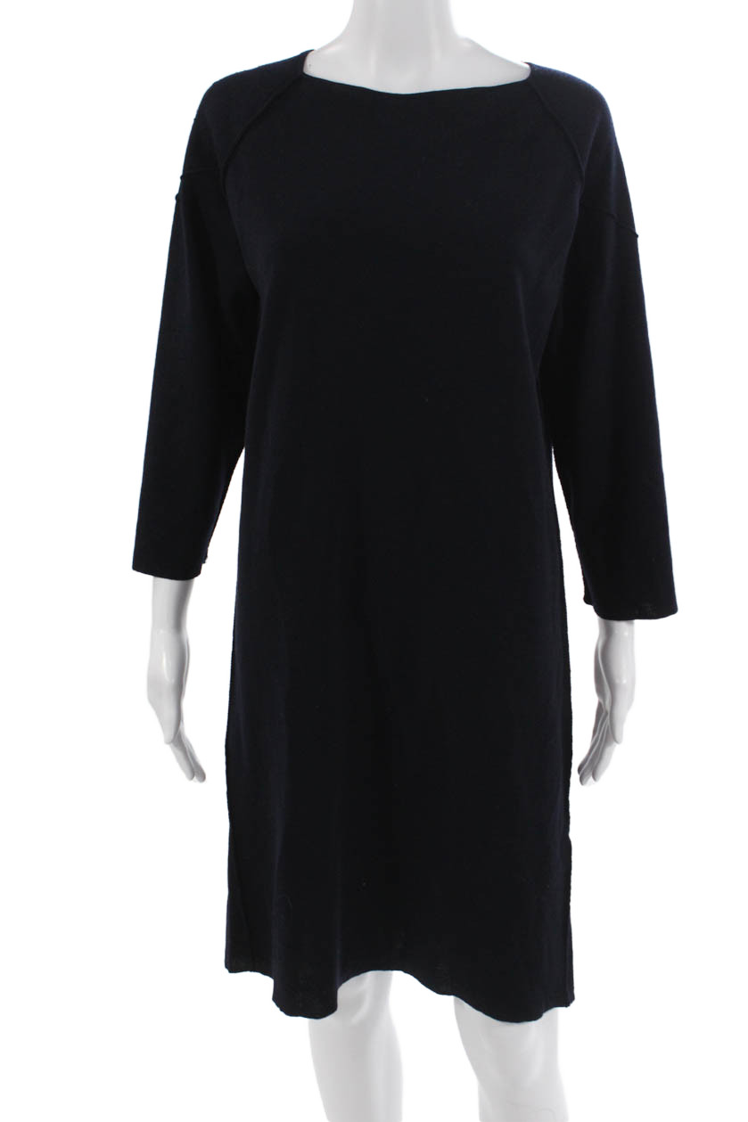 Gerard Darel Women Shift Sweater Dress Black Merino Wool 3/4 Sleeve Size 2