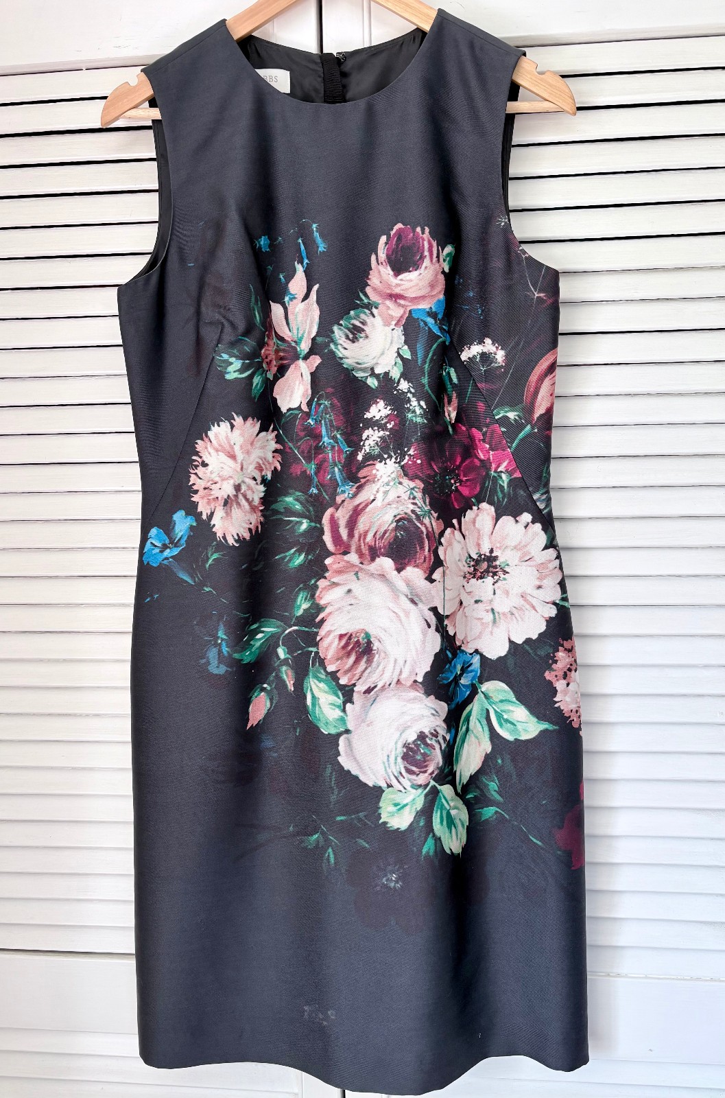 Hobbs ladies black floral sleeveless shift dress size 12