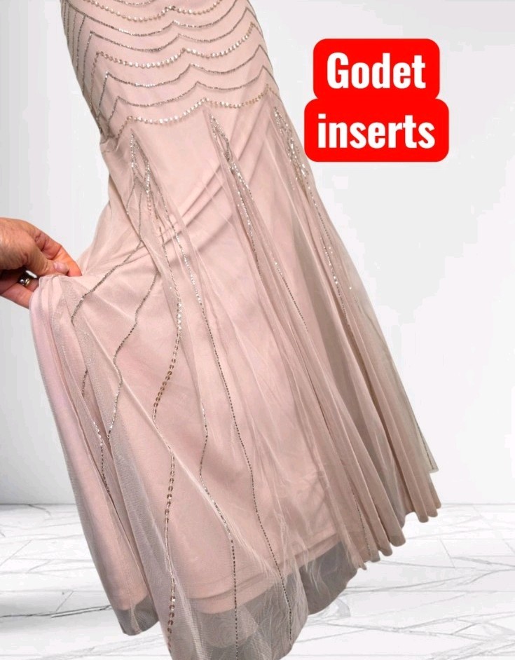 Monsoon Elizabeth Maxi floor length dress Dusky Pink Size 12 Sequin beads 20s