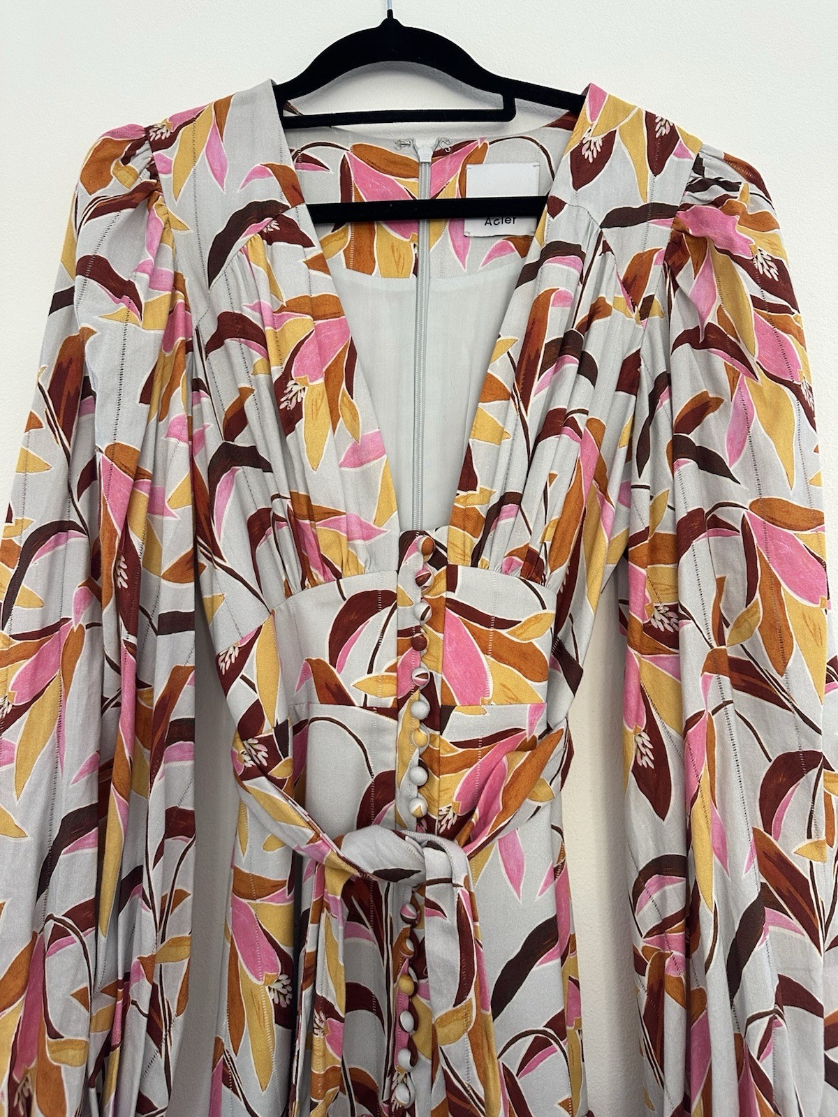 Acler Atlantic Maxi Dress Size 6 AU / 2 US Long Sleeve Belt Multicolour Floral
