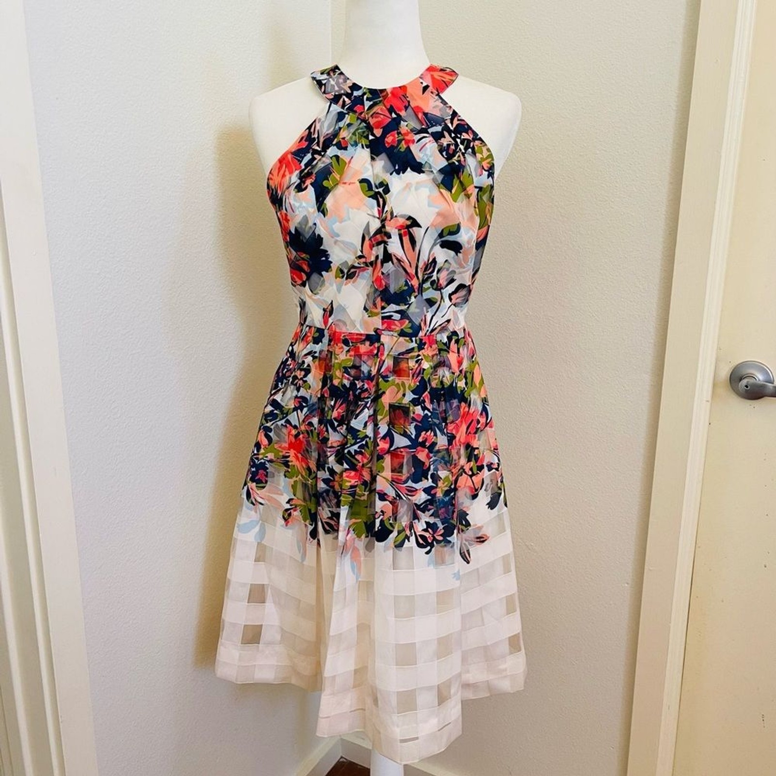 KATHERINE KELLEY sleeveless floral print halter fit-and-flare mini dress Size 2