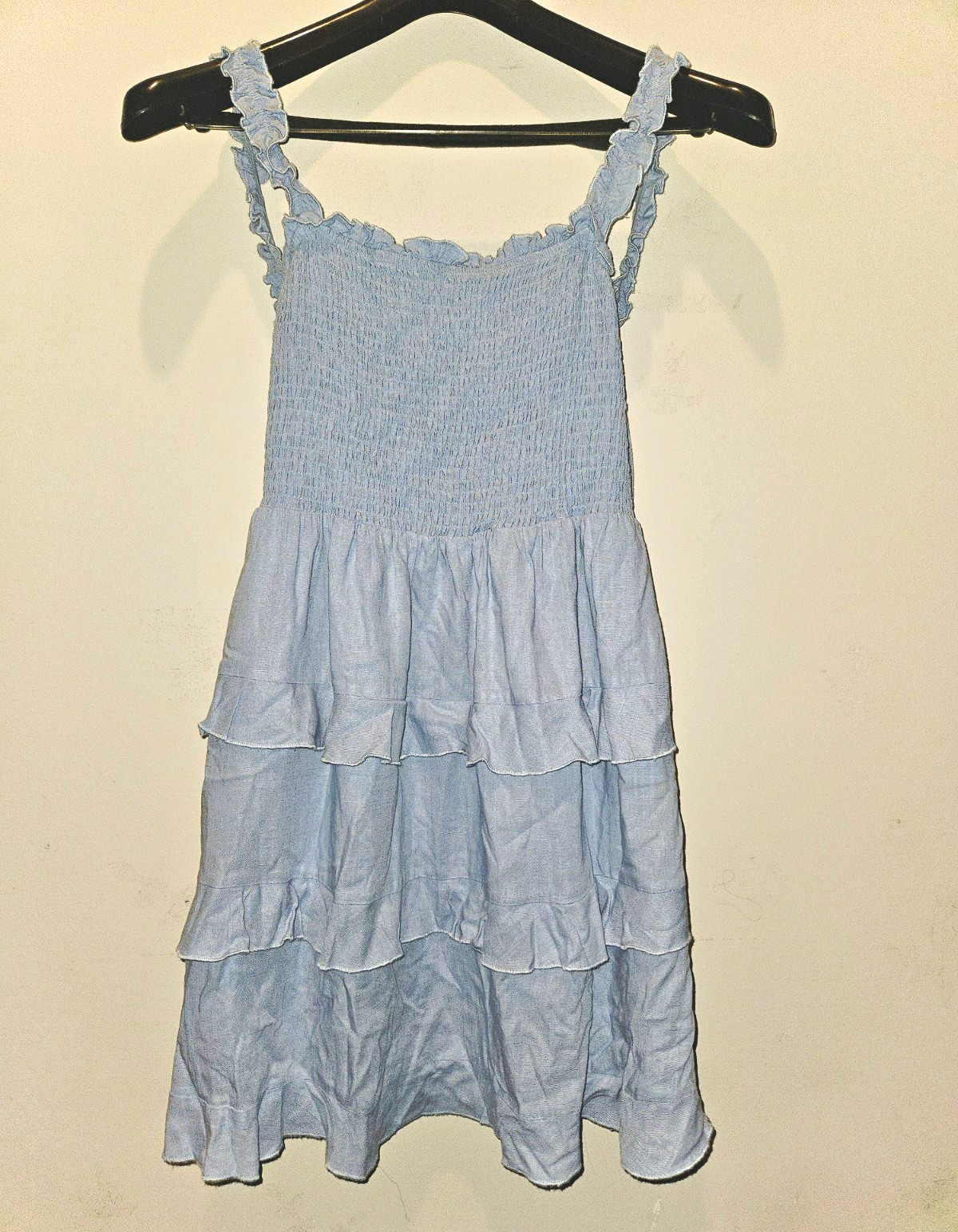 Lulus Blue Smocked Ruffle Tiered Mini Sundress XL Square Neck Sleeveless