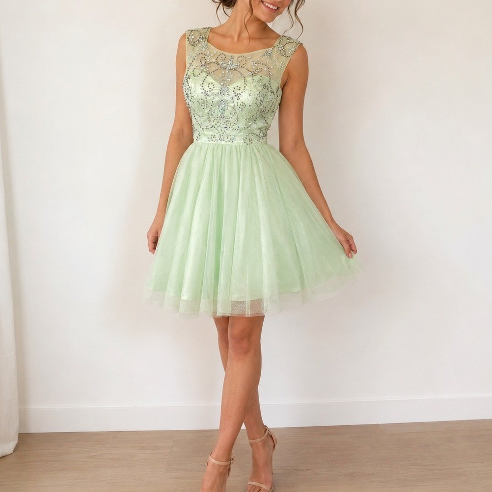 Bee Darlin Mint Green Beaded Tulle Party Dress 5/6 Rhinestone Fairy Prom