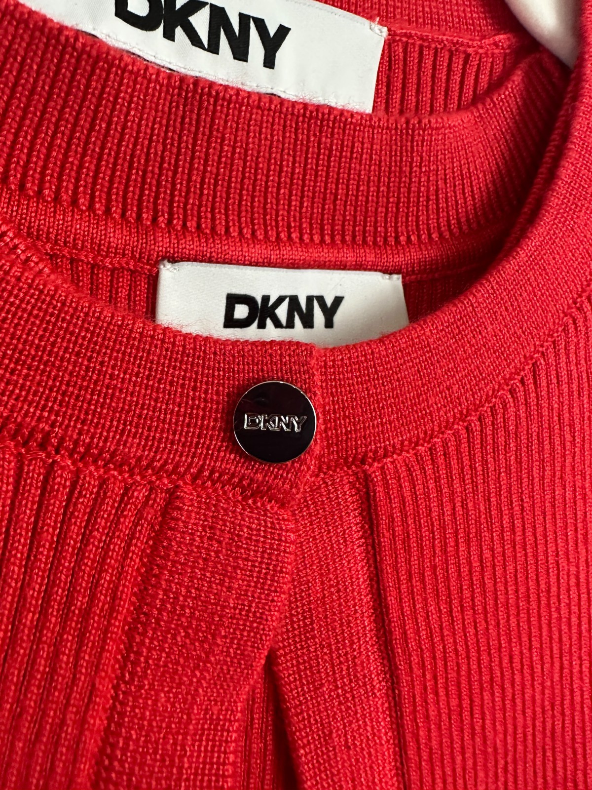 DKNY Cardigan Dress Medium 2-Piece Set Sheath Sleeveless Watermelon Pink NWT 169