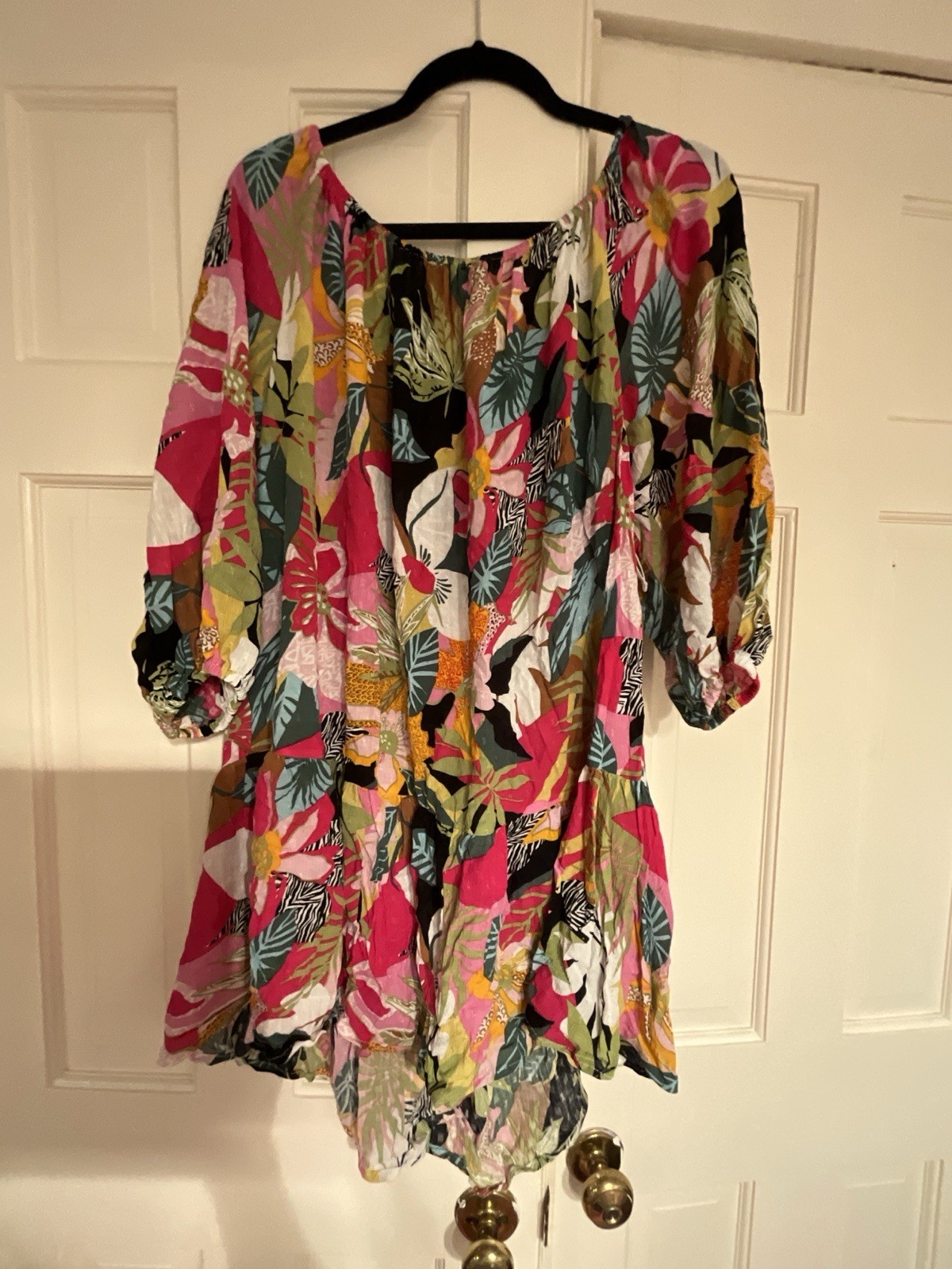 Rachel Roy Multicolor Floral Tropical Ruffle Mini Dress 3/4 Sleeve Size L