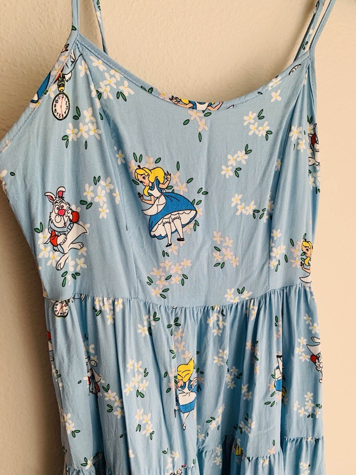 S Juniors Alice In Wonderland Tiered Dress White Rabbit Vintage Disney Cartoon